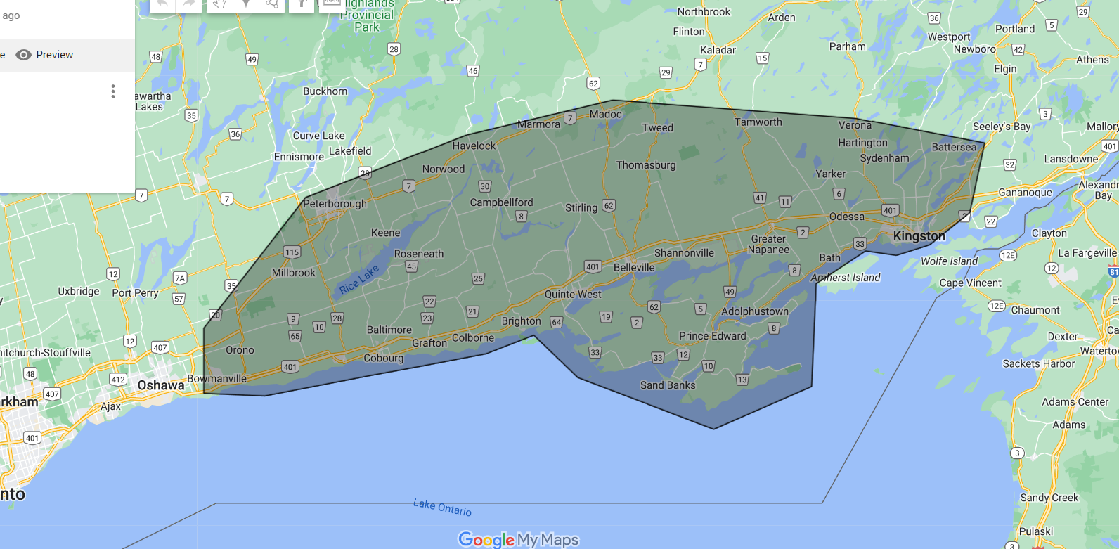 Map of service area South East Ontario